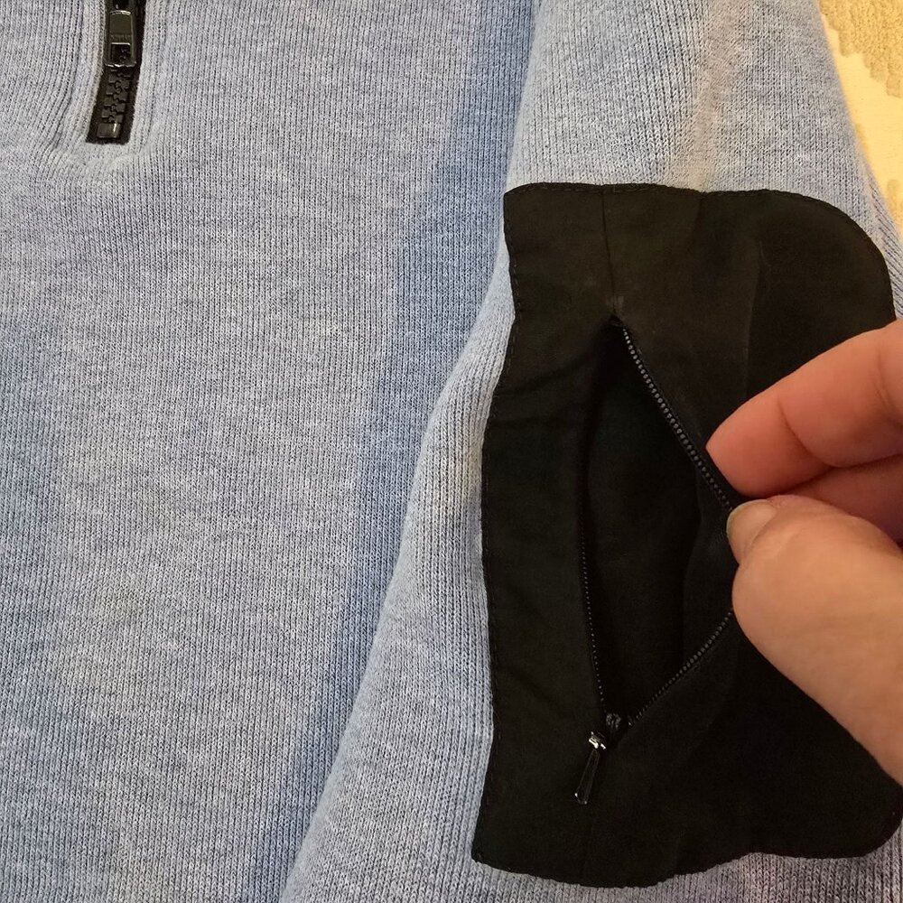 Orvis Mens Size L Light Blue 1/4 Zip Pullover w/ Sleeve Pocket Golf READ - Picture 9 of 10